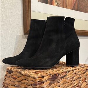 Paul Green Black Ankle Boots with Chunky Suede Heel
